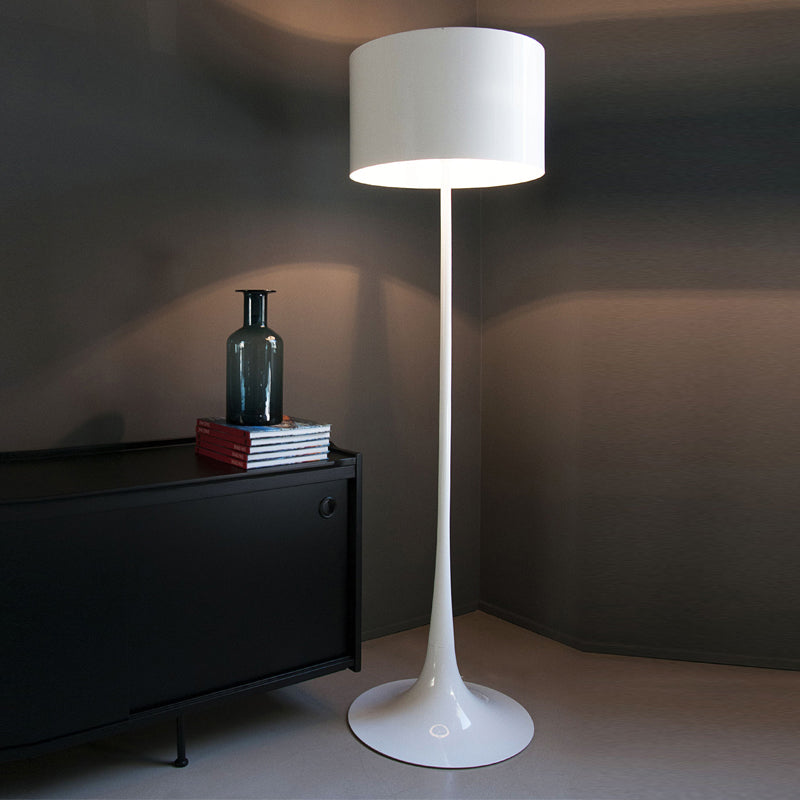 Black/White Drum Shade Floor Lamp Modern Style 1 Light Aluminum Floor Light for Living Room, 12"/16" Width Clearhalo 'Floor Lamps' 'Lamps' Lighting' 1523608
