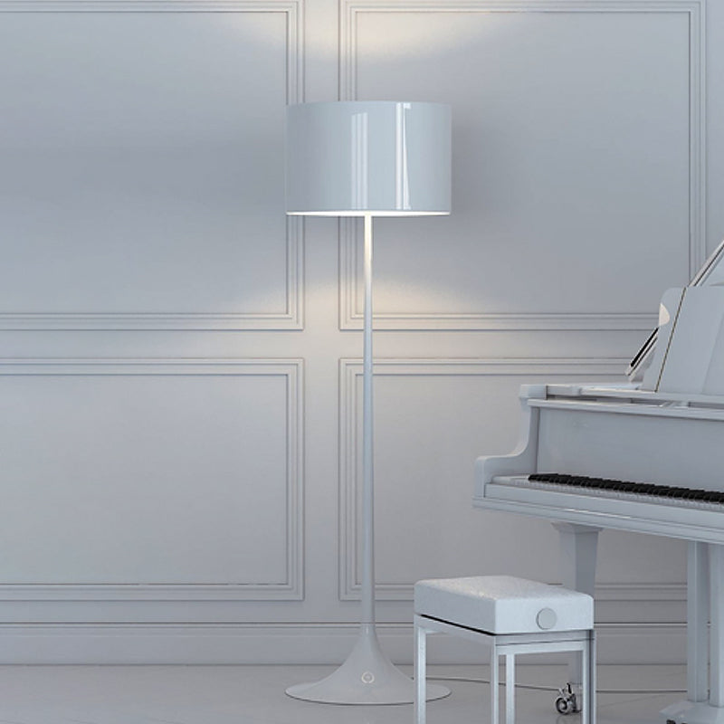 Black/White Drum Shade Floor Lamp Modern Style 1 Light Aluminum Floor Light for Living Room, 12"/16" Width Clearhalo 'Floor Lamps' 'Lamps' Lighting' 1523609