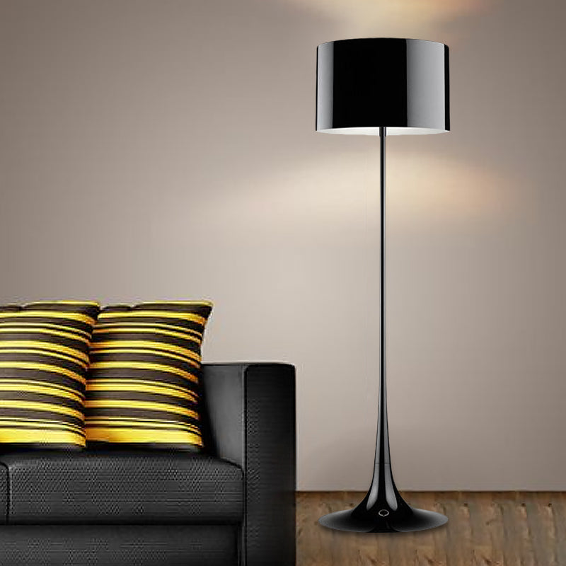 Black/White Drum Shade Floor Lamp Modern Style 1 Light Aluminum Floor Light for Living Room, 12"/16" Width Clearhalo 'Floor Lamps' 'Lamps' Lighting' 1523610