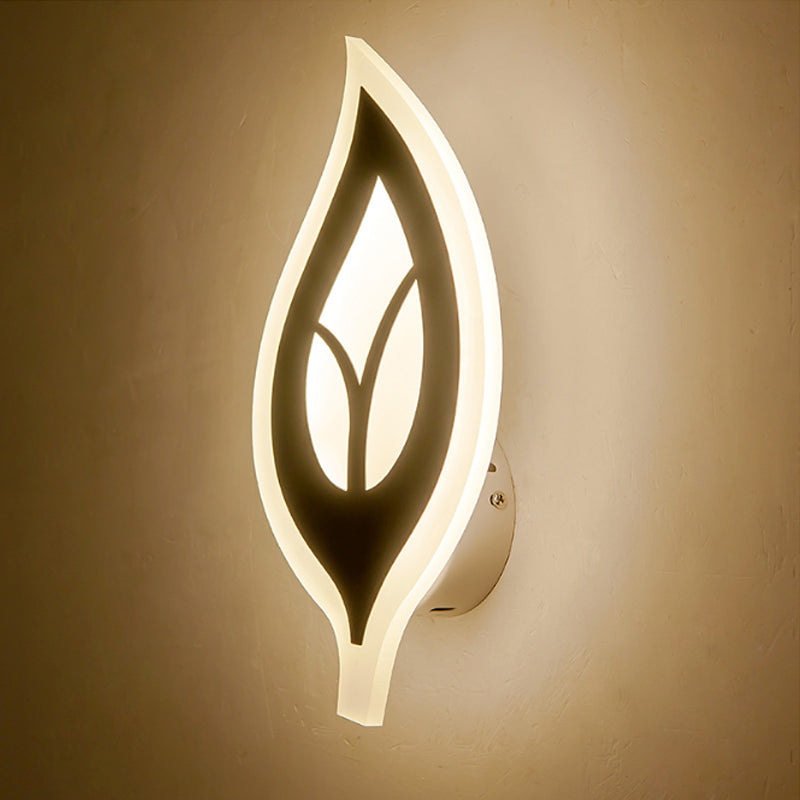 LED Bedroom Sconce Light Fixture with Leaf Acrylic Shade Black/White Wall Lamp in Warm/White Light Clearhalo 'Cast Iron' 'Glass' 'Industrial' 'Modern wall lights' 'Modern' 'Tiffany' 'Traditional wall lights' 'Wall Lamps & Sconces' 'Wall Lights' Lighting' 1523664