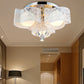 Modernist Etched Flower Ceiling Lamp Crystal 3/5 Lights Ceiling Lamp with Opal Glass Ball Shade in Pink/White 3 White Clearhalo 'Ceiling Lights' 'Close To Ceiling Lights' 'Close to ceiling' 'Flush mount' Lighting' 152471