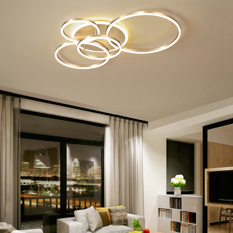 2 Tiers Ring Flush Mount Ceiling Fixture Simple Metal 2/3/5 Lights Gold Bedroom Ceiling Mount Light in Warm/White 5 Gold Clearhalo 'Ceiling Lights' 'Close To Ceiling Lights' 'Close to ceiling' 'Flush mount' Lighting' 152497