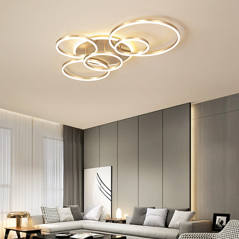 2 Tiers Ring Flush Mount Ceiling Fixture Simple Metal 2/3/5 Lights Gold Bedroom Ceiling Mount Light in Warm/White 6 Gold Clearhalo 'Ceiling Lights' 'Close To Ceiling Lights' 'Close to ceiling' 'Flush mount' Lighting' 152501