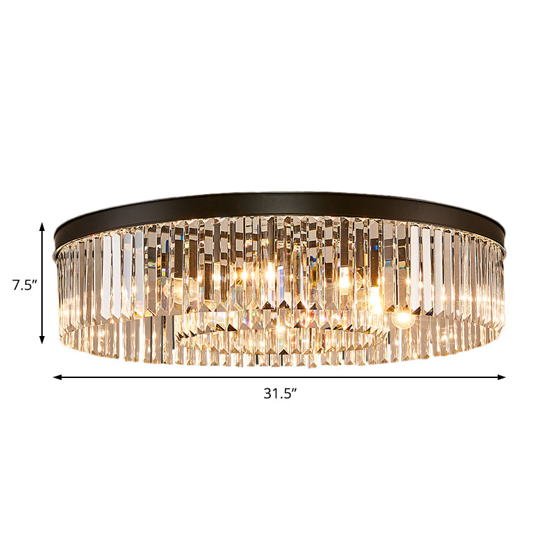 Vintage Circular Flush Mount Lighting Metal 4/6/8 Lights Ceiling Lamp with Clear Crystal Prism in Black Clearhalo 'Ceiling Lights' 'Close To Ceiling Lights' 'Close to ceiling' 'Flush mount' Lighting' 152540