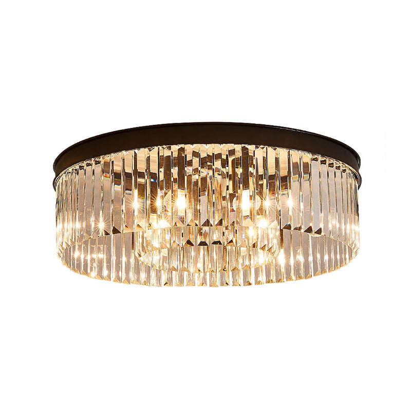 Vintage Circular Flush Mount Lighting Metal 4/6/8 Lights Ceiling Lamp with Clear Crystal Prism in Black Clearhalo 'Ceiling Lights' 'Close To Ceiling Lights' 'Close to ceiling' 'Flush mount' Lighting' 152543