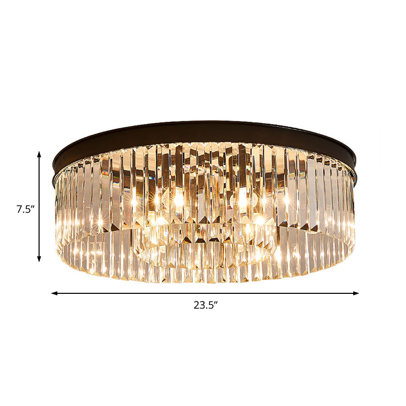 Vintage Circular Flush Mount Lighting Metal 4/6/8 Lights Ceiling Lamp with Clear Crystal Prism in Black Clearhalo 'Ceiling Lights' 'Close To Ceiling Lights' 'Close to ceiling' 'Flush mount' Lighting' 152544