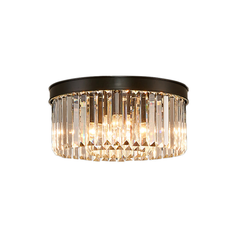 Vintage Circular Flush Mount Lighting Metal 4/6/8 Lights Ceiling Lamp with Clear Crystal Prism in Black Clearhalo 'Ceiling Lights' 'Close To Ceiling Lights' 'Close to ceiling' 'Flush mount' Lighting' 152547