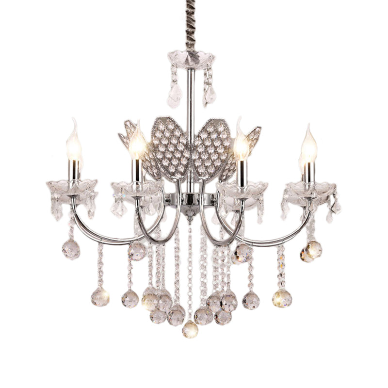 Silver Chandelier Lighting Fixture Vintage Metal 3/5-Head Ceiling Lamp with Candle and Crystal Ball Decoration Clearhalo 'Ceiling Lights' 'Chandeliers' 'Modern Chandeliers' 'Modern' Lighting' 152665