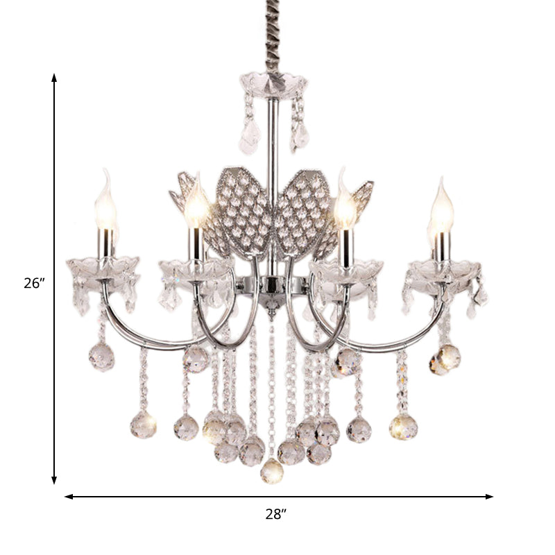Silver Chandelier Lighting Fixture Vintage Metal 3/5-Head Ceiling Lamp with Candle and Crystal Ball Decoration Clearhalo 'Ceiling Lights' 'Chandeliers' 'Modern Chandeliers' 'Modern' Lighting' 152666