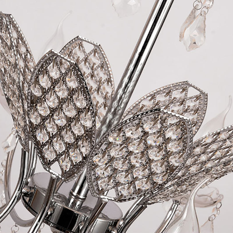 Silver Chandelier Lighting Fixture Vintage Metal 3/5-Head Ceiling Lamp with Candle and Crystal Ball Decoration Clearhalo 'Ceiling Lights' 'Chandeliers' 'Modern Chandeliers' 'Modern' Lighting' 152667