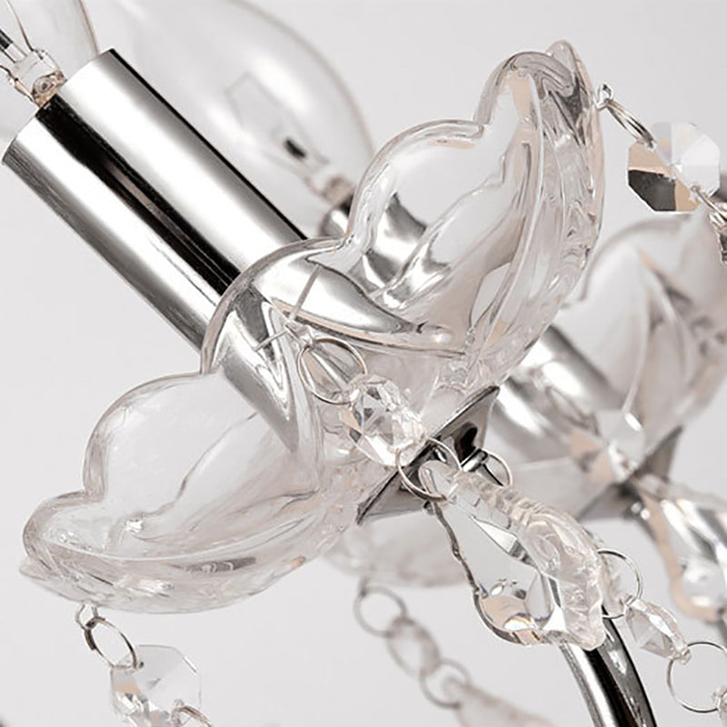 Silver Chandelier Lighting Fixture Vintage Metal 3/5-Head Ceiling Lamp with Candle and Crystal Ball Decoration Clearhalo 'Ceiling Lights' 'Chandeliers' 'Modern Chandeliers' 'Modern' Lighting' 152668