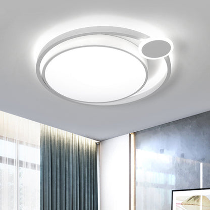 Black/White Orbit Flush Mount Lamp Nordic Metal 15"/18"/21.5" LED Ceiling Mounted Light for Bedroom in Warm/White White White Clearhalo 'Ceiling Lights' 'Close To Ceiling Lights' 'Close to ceiling' 'Flush mount' Lighting' 152801