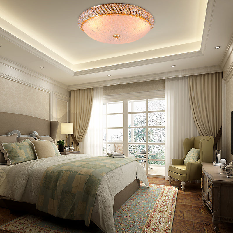 Bedroom Bowl Ceiling Lamp Crystal Vintage Style 4 Bulbs Golden Ceiling Mount Light with Frosted Glass Diffuser Gold 14" Clearhalo 'Ceiling Lights' 'Close To Ceiling Lights' 'Close to ceiling' 'Flush mount' Lighting' 152944