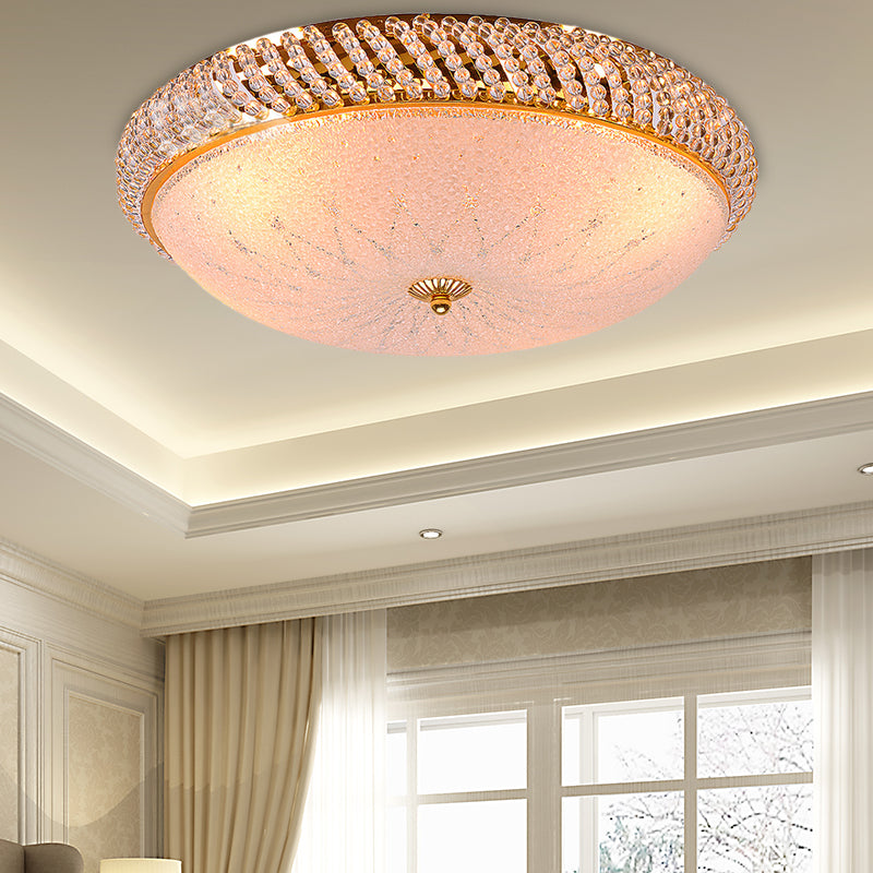 Bedroom Bowl Ceiling Lamp Crystal Vintage Style 4 Bulbs Golden Ceiling Mount Light with Frosted Glass Diffuser Clearhalo 'Ceiling Lights' 'Close To Ceiling Lights' 'Close to ceiling' 'Flush mount' Lighting' 152945