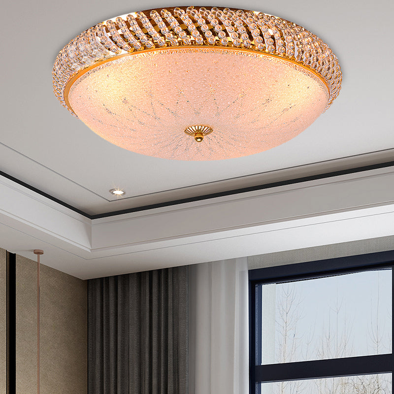 Bedroom Bowl Ceiling Lamp Crystal Vintage Style 4 Bulbs Golden Ceiling Mount Light with Frosted Glass Diffuser Gold 18" Clearhalo 'Ceiling Lights' 'Close To Ceiling Lights' 'Close to ceiling' 'Flush mount' Lighting' 152946