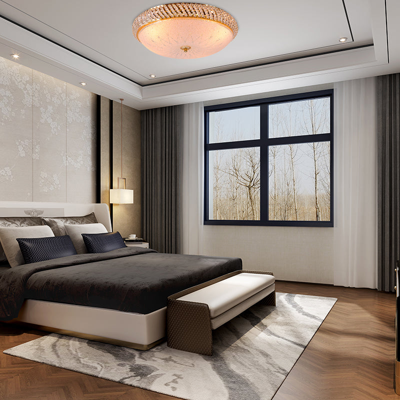 Bedroom Bowl Ceiling Lamp Crystal Vintage Style 4 Bulbs Golden Ceiling Mount Light with Frosted Glass Diffuser Clearhalo 'Ceiling Lights' 'Close To Ceiling Lights' 'Close to ceiling' 'Flush mount' Lighting' 152947