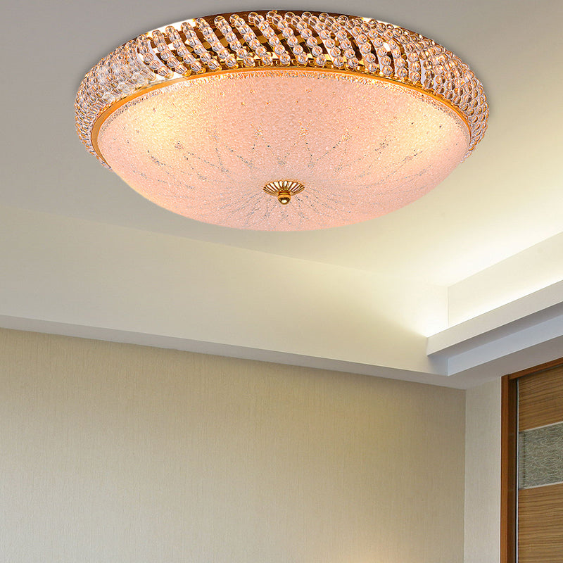 Bedroom Bowl Ceiling Lamp Crystal Vintage Style 4 Bulbs Golden Ceiling Mount Light with Frosted Glass Diffuser Gold 21.5" Clearhalo 'Ceiling Lights' 'Close To Ceiling Lights' 'Close to ceiling' 'Flush mount' Lighting' 152948