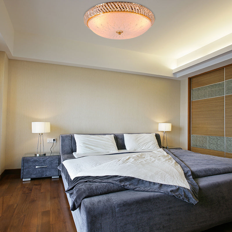 Bedroom Bowl Ceiling Lamp Crystal Vintage Style 4 Bulbs Golden Ceiling Mount Light with Frosted Glass Diffuser Clearhalo 'Ceiling Lights' 'Close To Ceiling Lights' 'Close to ceiling' 'Flush mount' Lighting' 152949