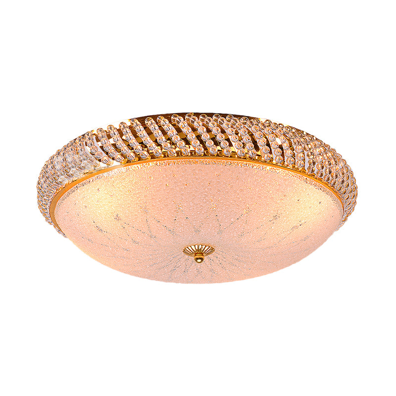 Bedroom Bowl Ceiling Lamp Crystal Vintage Style 4 Bulbs Golden Ceiling Mount Light with Frosted Glass Diffuser Clearhalo 'Ceiling Lights' 'Close To Ceiling Lights' 'Close to ceiling' 'Flush mount' Lighting' 152950