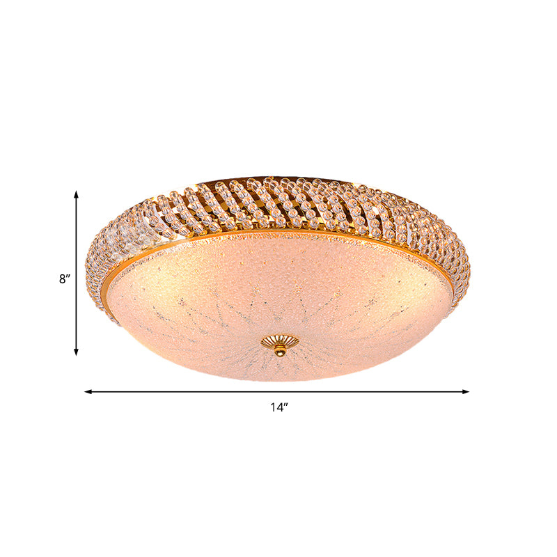 Bedroom Bowl Ceiling Lamp Crystal Vintage Style 4 Bulbs Golden Ceiling Mount Light with Frosted Glass Diffuser Clearhalo 'Ceiling Lights' 'Close To Ceiling Lights' 'Close to ceiling' 'Flush mount' Lighting' 152951