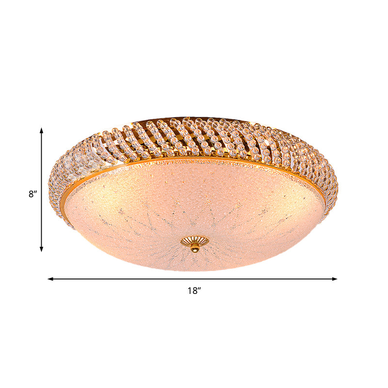 Bedroom Bowl Ceiling Lamp Crystal Vintage Style 4 Bulbs Golden Ceiling Mount Light with Frosted Glass Diffuser Clearhalo 'Ceiling Lights' 'Close To Ceiling Lights' 'Close to ceiling' 'Flush mount' Lighting' 152952