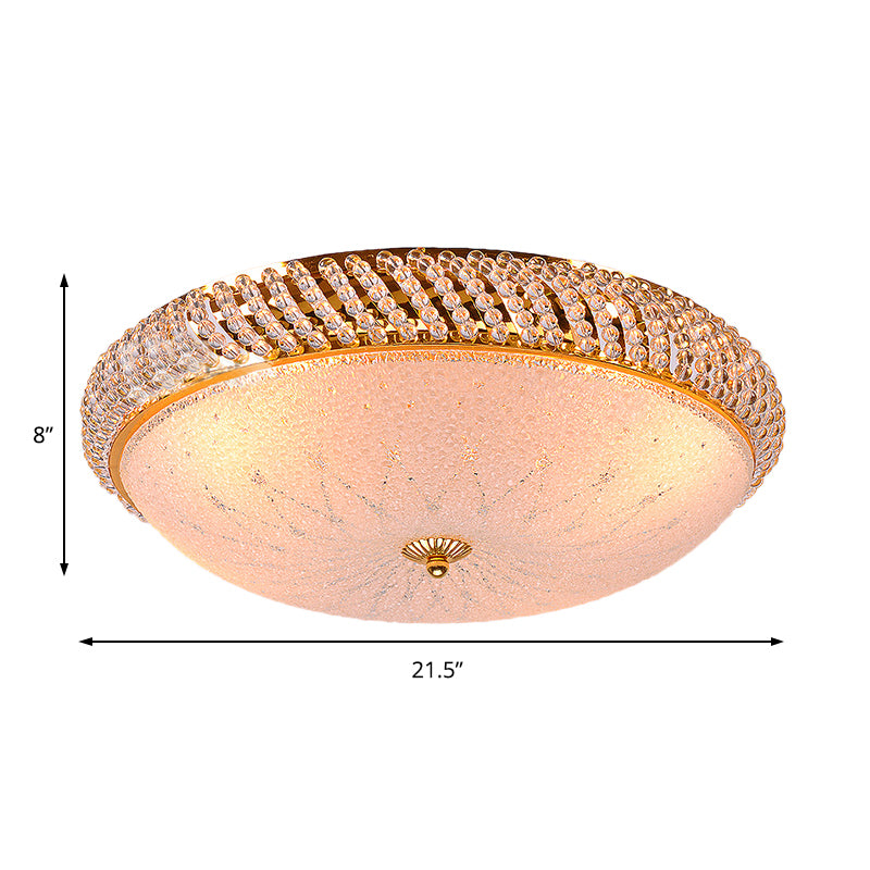 Bedroom Bowl Ceiling Lamp Crystal Vintage Style 4 Bulbs Golden Ceiling Mount Light with Frosted Glass Diffuser Clearhalo 'Ceiling Lights' 'Close To Ceiling Lights' 'Close to ceiling' 'Flush mount' Lighting' 152953