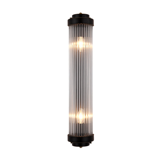 Pipe Wall Mounted Lamp Modern Style Clear Crystal and Metal 2 Lights Sconce Fixture in Black for Bedside Clearhalo 'Modern wall lights' 'Modern' 'Wall Lamps & Sconces' 'Wall Lights' Lighting' 153035