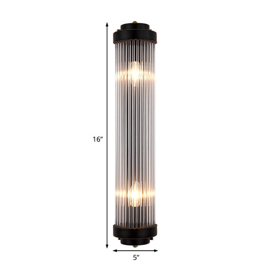 Pipe Wall Mounted Lamp Modern Style Clear Crystal and Metal 2 Lights Sconce Fixture in Black for Bedside Clearhalo 'Modern wall lights' 'Modern' 'Wall Lamps & Sconces' 'Wall Lights' Lighting' 153036