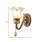 Lodge Style Flower Wall Lamp Frosted Glass 1/2-Bulb Sconce Lighting with Teardrop Crystal Deco and Metal Arm in Gold Clearhalo 'Wall Lamps & Sconces' 'Wall Lights' Lighting' 153202