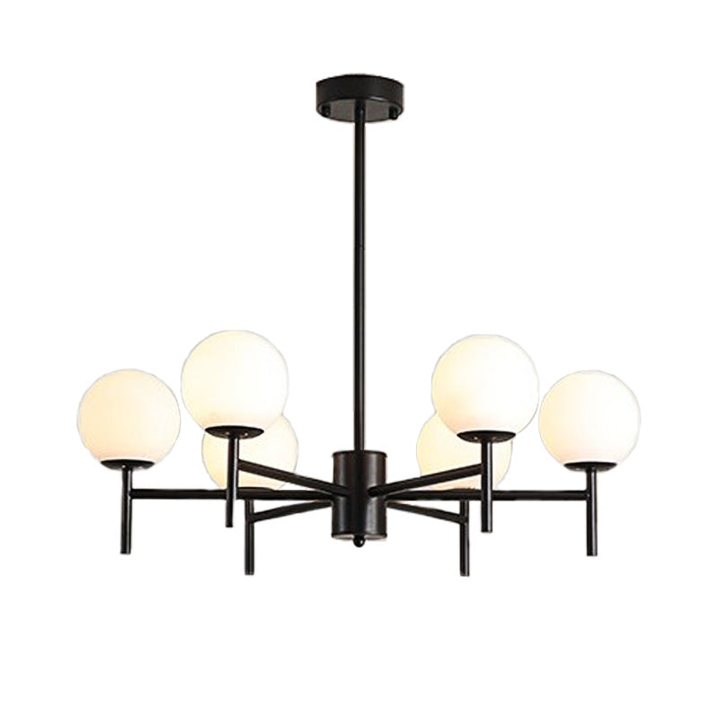 Black/Gold Globe Chandelier Lighting with Radial Design Contemporary 6/8/9 Lights Milk Glass Chandelier Hanging Lamp Clearhalo 'Ceiling Lights' 'Chandeliers' 'Glass shade' 'Glass' 'Modern Chandeliers' 'Modern' Lighting' 153231