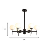 Black/Gold Globe Chandelier Lighting with Radial Design Contemporary 6/8/9 Lights Milk Glass Chandelier Hanging Lamp Clearhalo 'Ceiling Lights' 'Chandeliers' 'Glass shade' 'Glass' 'Modern Chandeliers' 'Modern' Lighting' 153232