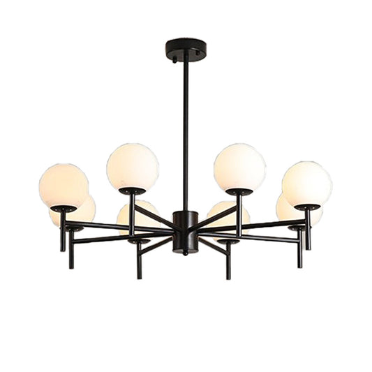 Black/Gold Globe Chandelier Lighting with Radial Design Contemporary 6/8/9 Lights Milk Glass Chandelier Hanging Lamp Clearhalo 'Ceiling Lights' 'Chandeliers' 'Glass shade' 'Glass' 'Modern Chandeliers' 'Modern' Lighting' 153235