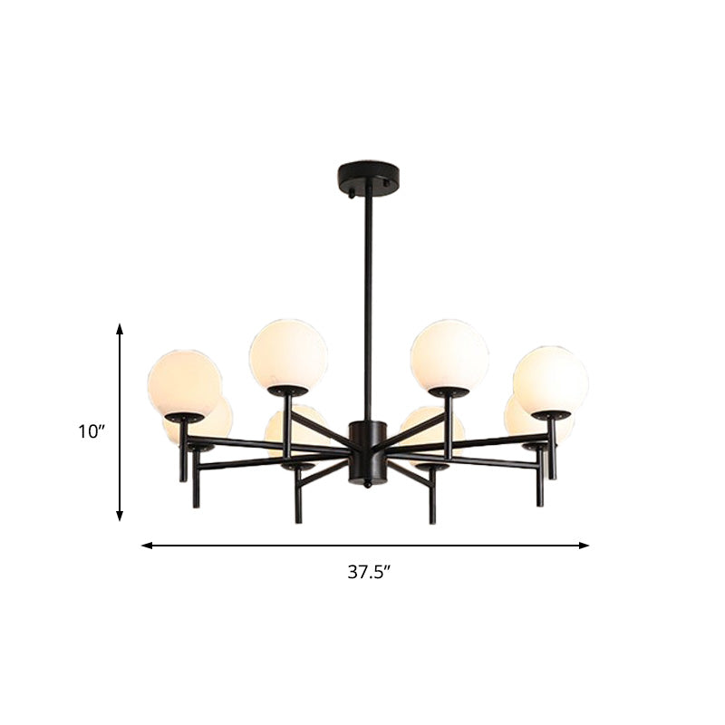 Black/Gold Globe Chandelier Lighting with Radial Design Contemporary 6/8/9 Lights Milk Glass Chandelier Hanging Lamp Clearhalo 'Ceiling Lights' 'Chandeliers' 'Glass shade' 'Glass' 'Modern Chandeliers' 'Modern' Lighting' 153236