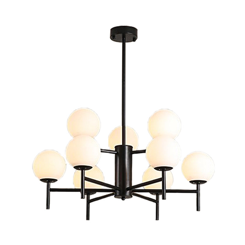 Black/Gold Globe Chandelier Lighting with Radial Design Contemporary 6/8/9 Lights Milk Glass Chandelier Hanging Lamp Clearhalo 'Ceiling Lights' 'Chandeliers' 'Glass shade' 'Glass' 'Modern Chandeliers' 'Modern' Lighting' 153239
