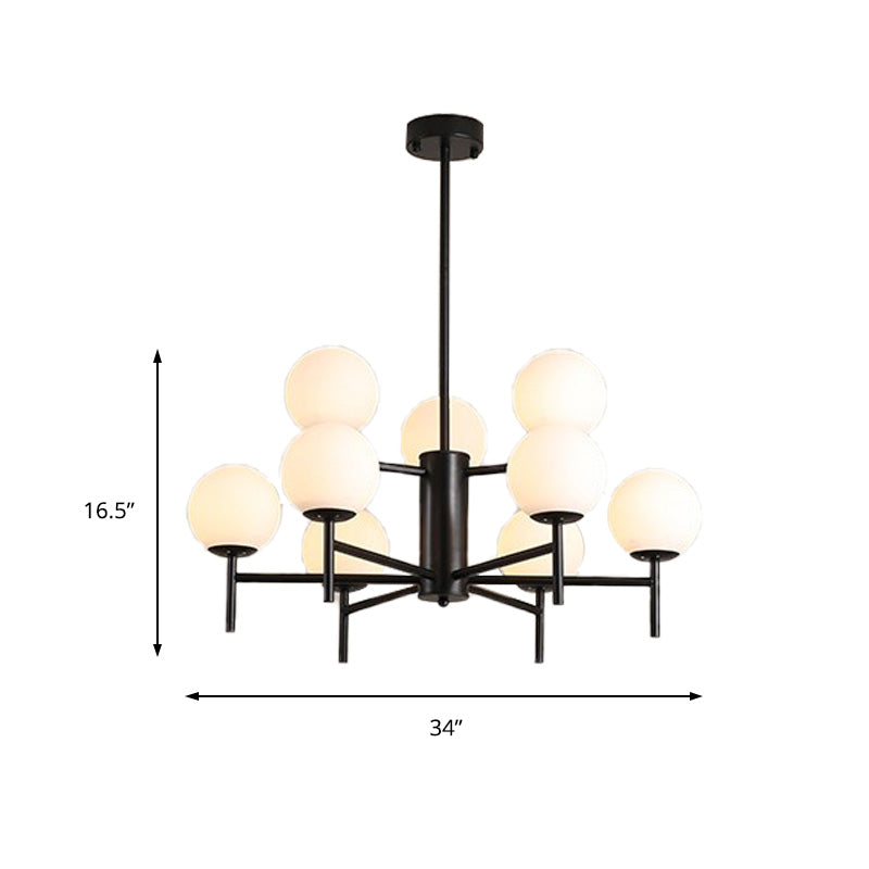 Black/Gold Globe Chandelier Lighting with Radial Design Contemporary 6/8/9 Lights Milk Glass Chandelier Hanging Lamp Clearhalo 'Ceiling Lights' 'Chandeliers' 'Glass shade' 'Glass' 'Modern Chandeliers' 'Modern' Lighting' 153240