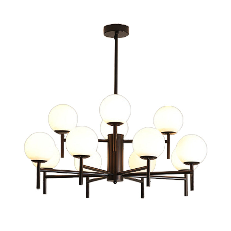 Black/Gold Globe Chandelier Lighting with Radial Design Contemporary 6/8/9 Lights Milk Glass Chandelier Hanging Lamp Clearhalo 'Ceiling Lights' 'Chandeliers' 'Glass shade' 'Glass' 'Modern Chandeliers' 'Modern' Lighting' 153243