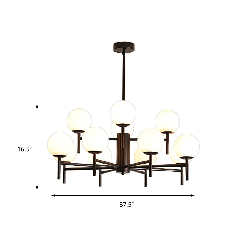Black/Gold Globe Chandelier Lighting with Radial Design Contemporary 6/8/9 Lights Milk Glass Chandelier Hanging Lamp Clearhalo 'Ceiling Lights' 'Chandeliers' 'Glass shade' 'Glass' 'Modern Chandeliers' 'Modern' Lighting' 153244