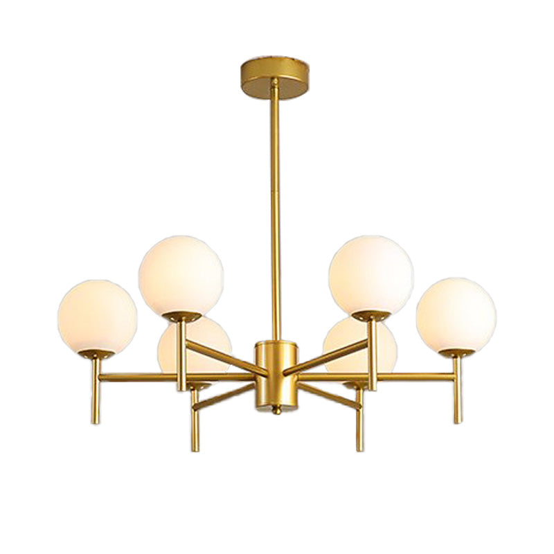 Black/Gold Globe Chandelier Lighting with Radial Design Contemporary 6/8/9 Lights Milk Glass Chandelier Hanging Lamp Clearhalo 'Ceiling Lights' 'Chandeliers' 'Glass shade' 'Glass' 'Modern Chandeliers' 'Modern' Lighting' 153247