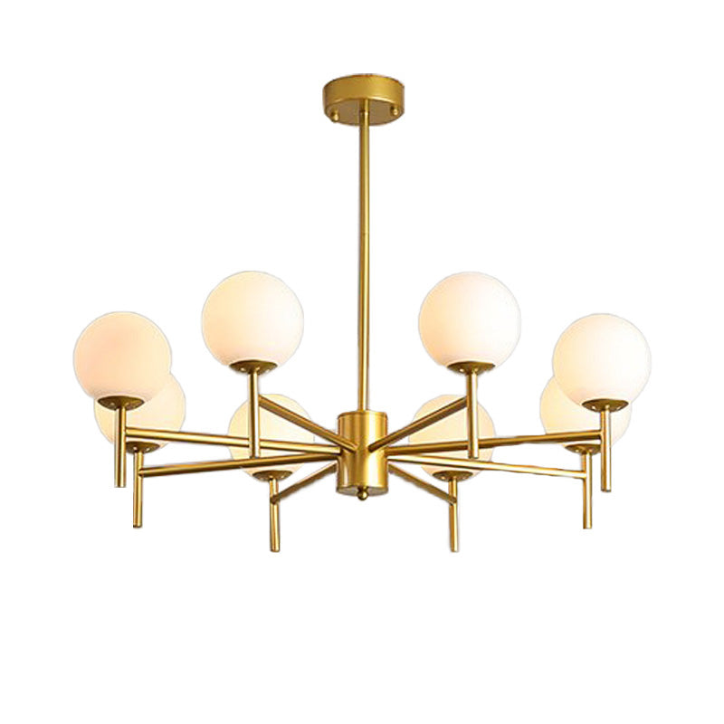 Black/Gold Globe Chandelier Lighting with Radial Design Contemporary 6/8/9 Lights Milk Glass Chandelier Hanging Lamp Clearhalo 'Ceiling Lights' 'Chandeliers' 'Glass shade' 'Glass' 'Modern Chandeliers' 'Modern' Lighting' 153250