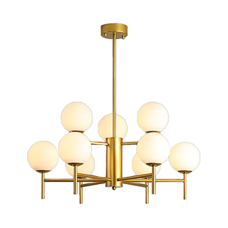 Black/Gold Globe Chandelier Lighting with Radial Design Contemporary 6/8/9 Lights Milk Glass Chandelier Hanging Lamp Clearhalo 'Ceiling Lights' 'Chandeliers' 'Glass shade' 'Glass' 'Modern Chandeliers' 'Modern' Lighting' 153253