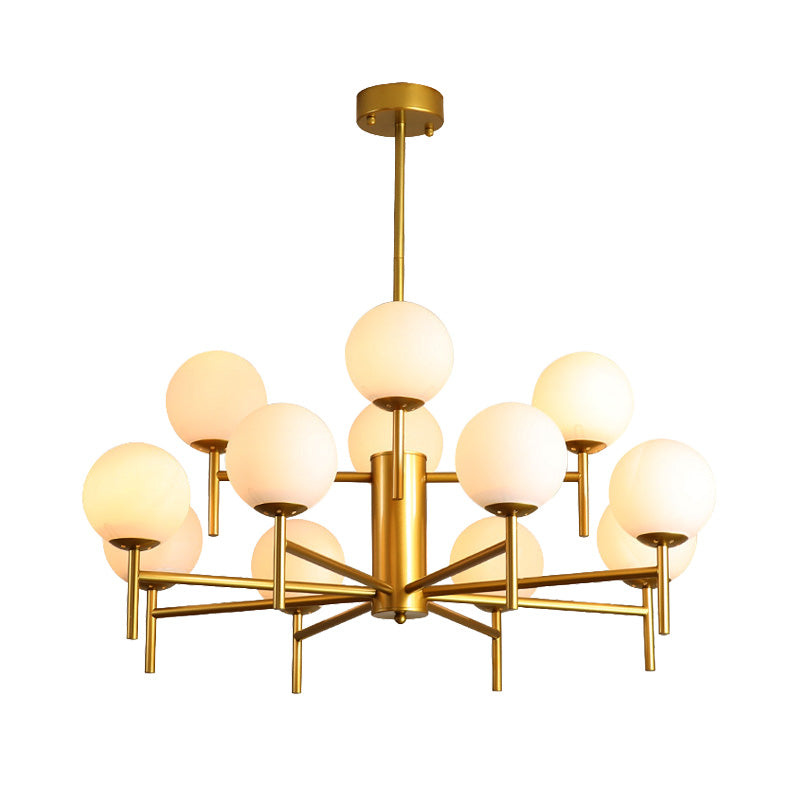 Black/Gold Globe Chandelier Lighting with Radial Design Contemporary 6/8/9 Lights Milk Glass Chandelier Hanging Lamp Clearhalo 'Ceiling Lights' 'Chandeliers' 'Glass shade' 'Glass' 'Modern Chandeliers' 'Modern' Lighting' 153256