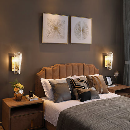 Rectangle Backplate Metal Wall Lamp Modern Gold 1/2-Head Sconce Light Fixture with Clear Prismatic Glass Shade 1.0 Gold Clearhalo 'Modern wall lights' 'Modern' 'Wall Lamps & Sconces' 'Wall Lights' Lighting' 153301