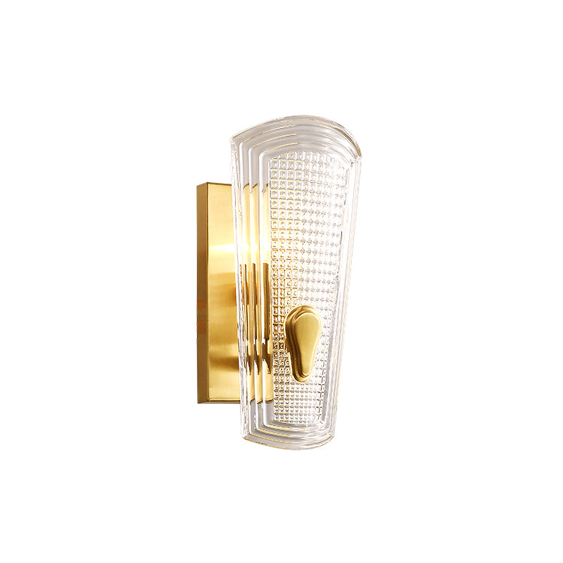 Rectangle Backplate Metal Wall Lamp Modern Gold 1/2-Head Sconce Light Fixture with Clear Prismatic Glass Shade - Clearhalo - 'Modern wall lights' - 'Modern' - 'Wall Lamps & Sconces' - 'Wall Lights' - Lighting' - 153303