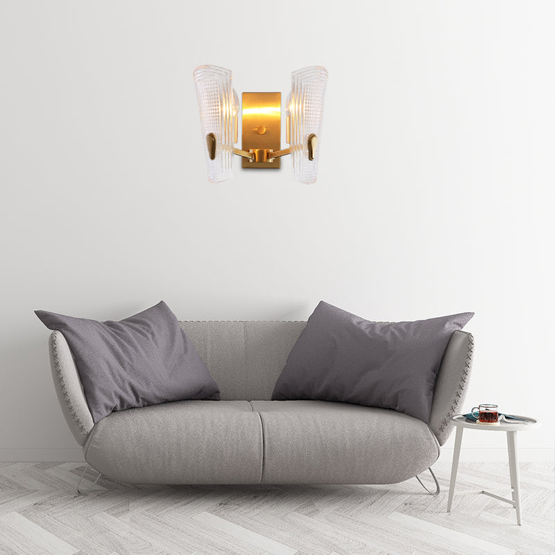 Rectangle Backplate Metal Wall Lamp Modern Gold 1/2-Head Sconce Light Fixture with Clear Prismatic Glass Shade Clearhalo 'Modern wall lights' 'Modern' 'Wall Lamps & Sconces' 'Wall Lights' Lighting' 153306