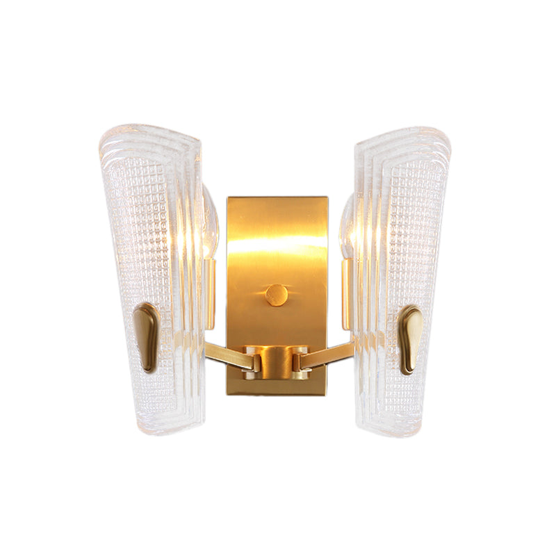 Rectangle Backplate Metal Wall Lamp Modern Gold 1/2-Head Sconce Light Fixture with Clear Prismatic Glass Shade - Clearhalo - 'Modern wall lights' - 'Modern' - 'Wall Lamps & Sconces' - 'Wall Lights' - Lighting' - 153307