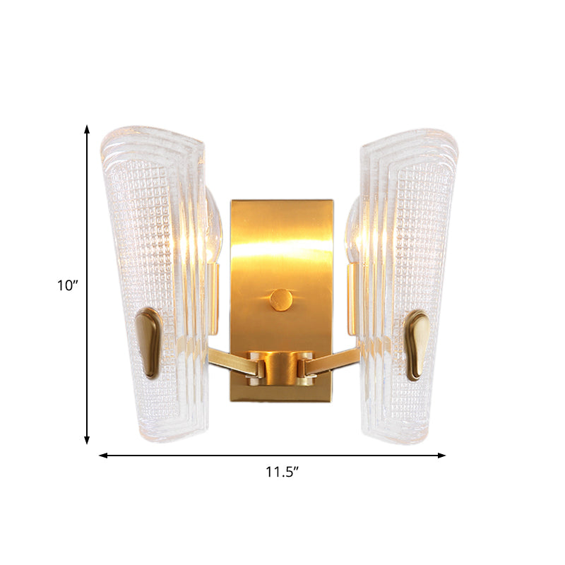 Rectangle Backplate Metal Wall Lamp Modern Gold 1/2-Head Sconce Light Fixture with Clear Prismatic Glass Shade Clearhalo 'Modern wall lights' 'Modern' 'Wall Lamps & Sconces' 'Wall Lights' Lighting' 153308