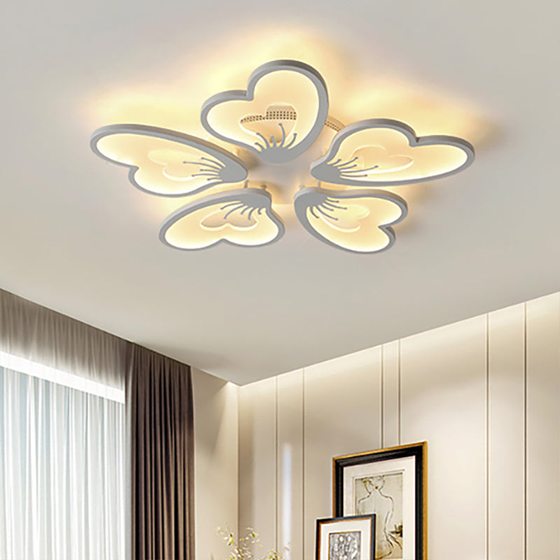 Flower Flush Mount Light Simple Style Acrylic White 3/5 Heads LED Bedroom Ceiling Mounted Light in Warm/White 5 White Clearhalo 'Ceiling Lights' 'Close To Ceiling Lights' 'Close to ceiling' 'Flush mount' Lighting' 153348