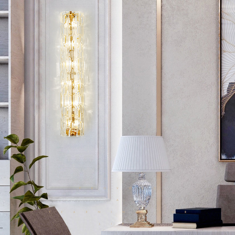 Contemporary Linear Wall Lighting Clear Crystal and Metal Multi Light Wall Lamp in Gold for Living Room Gold Clearhalo 'Modern wall lights' 'Modern' 'Wall Lamps & Sconces' 'Wall Lights' Lighting' 153364