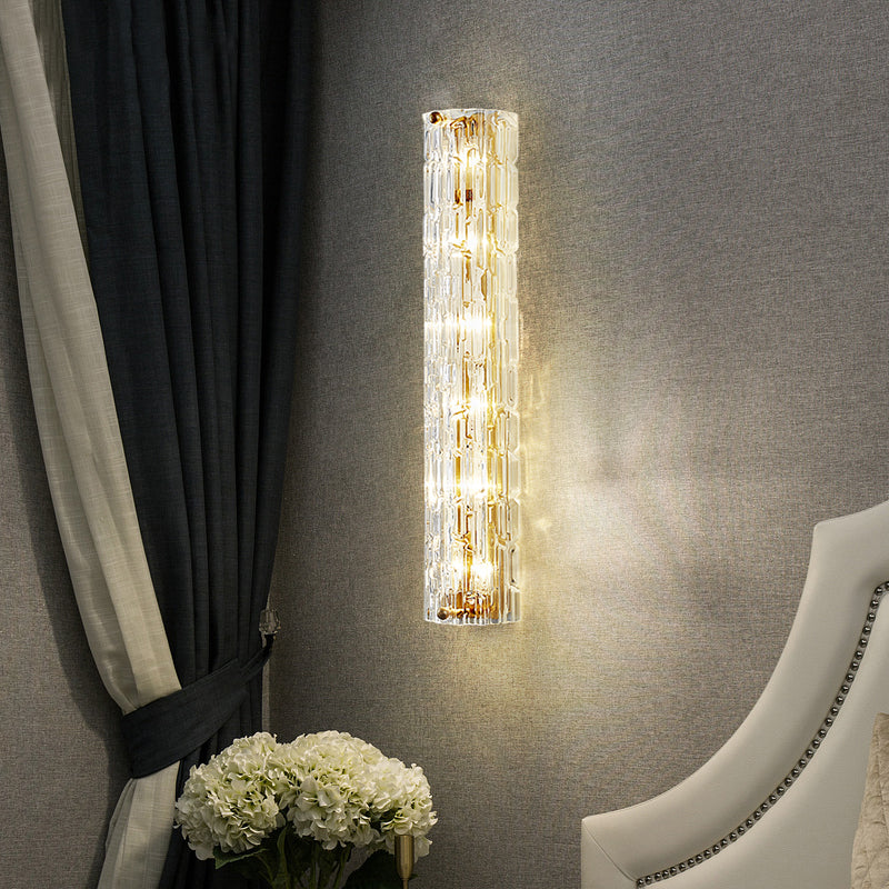 Contemporary Linear Wall Lighting Clear Crystal and Metal Multi Light Wall Lamp in Gold for Living Room