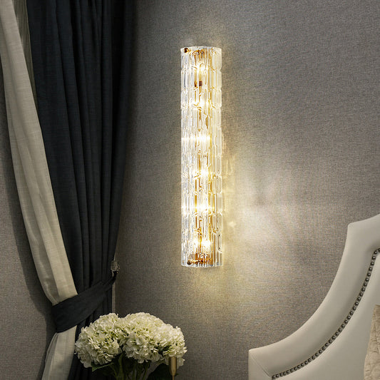 Contemporary Linear Wall Lighting Clear Crystal and Metal Multi Light Wall Lamp in Gold for Living Room Clearhalo 'Modern wall lights' 'Modern' 'Wall Lamps & Sconces' 'Wall Lights' Lighting' 153365